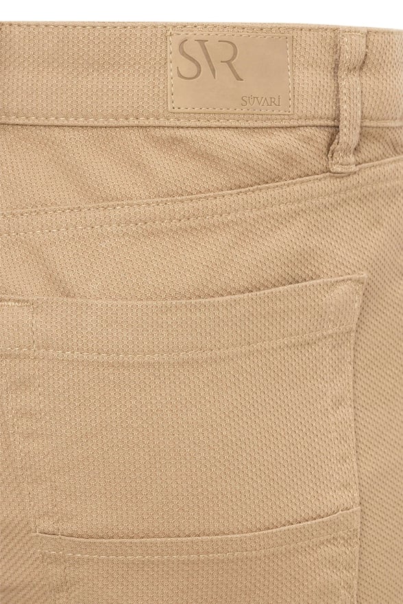 Bej Slim 5 Cep Kalıp Armürlü   Pantolon