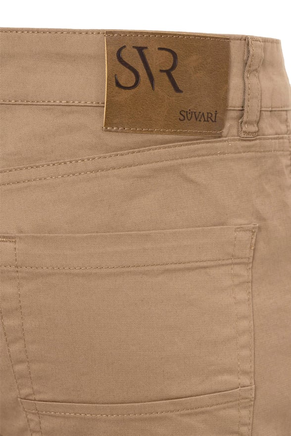 Bej Slim 5 Cep Kalıp Düz Pantolon