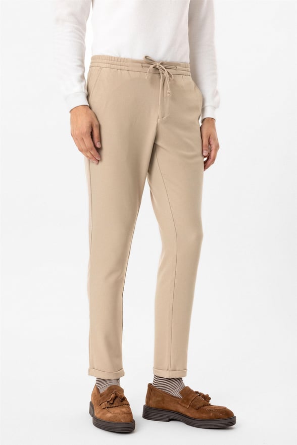 Bej Slim Armürlü Jogger Pantolon