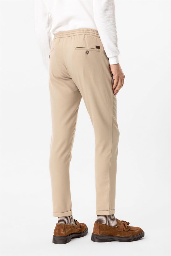 Bej Slim Armürlü Jogger Pantolon