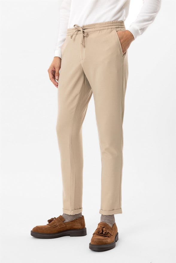 Bej Slim Armürlü Jogger Pantolon