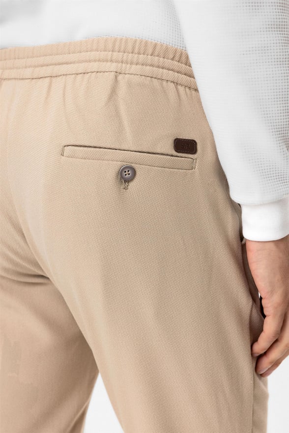 Bej Slim Armürlü Jogger Pantolon