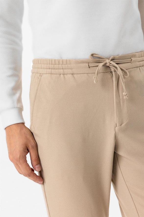 Bej Slim Armürlü Jogger Pantolon