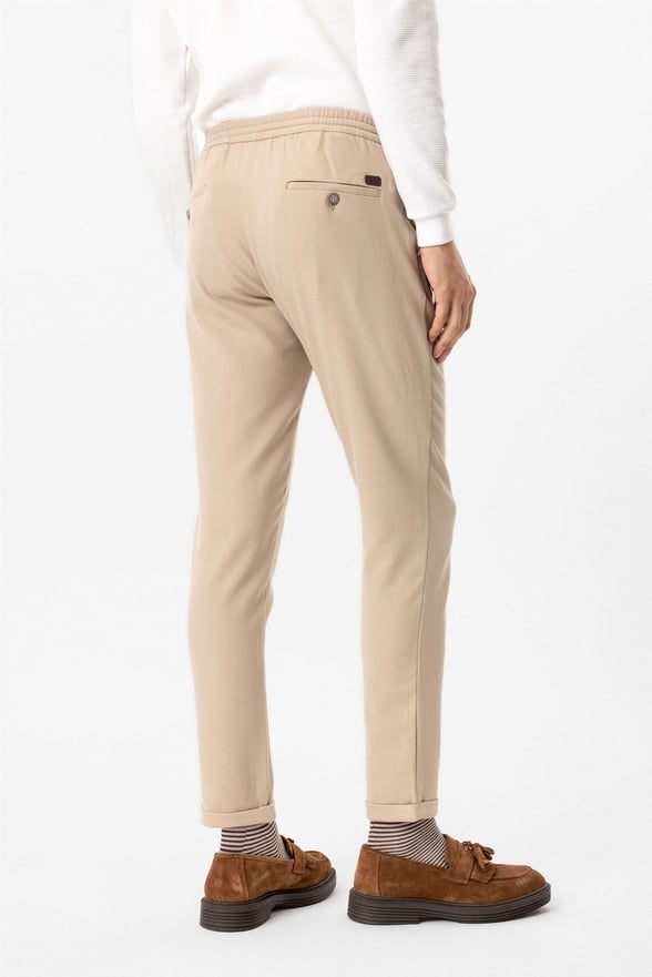 Bej Slim Armürlü Jogger Pantolon