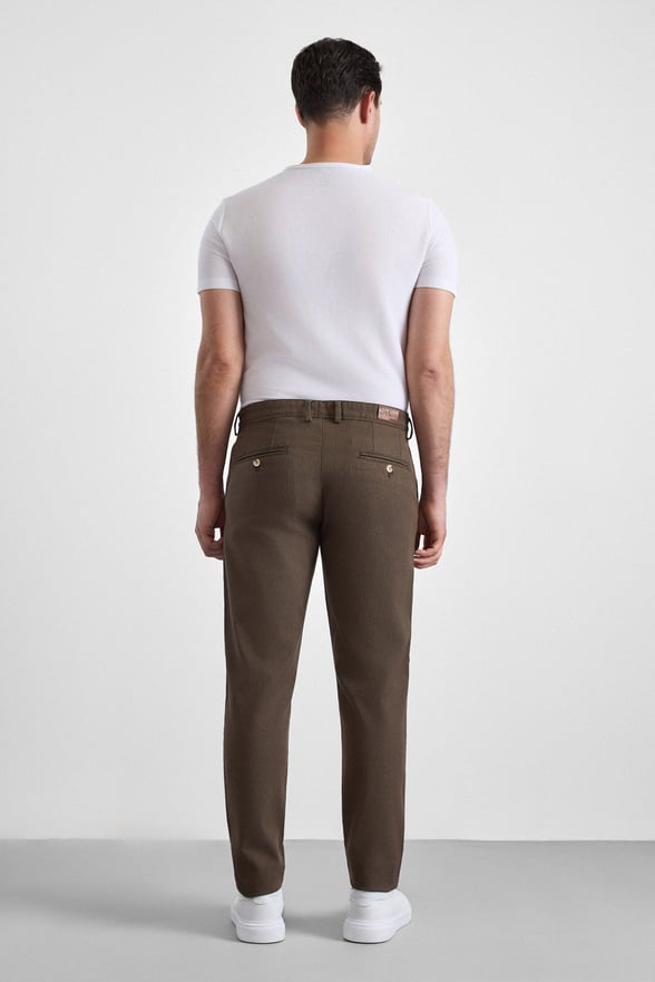 Bej Slim Armürlü Kanvas Casual Pantolon