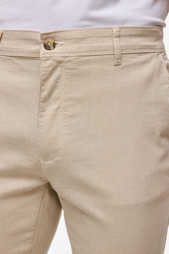 Bej Slim Armürlü Kanvas Pantolon