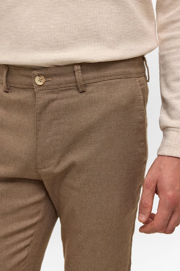 Bej Slim Armürlü Kanvas Pantolon