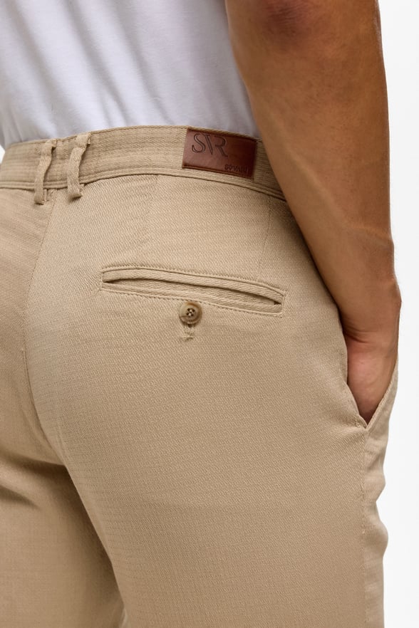 Bej Slim Armürlü Kanvas Pantolon
