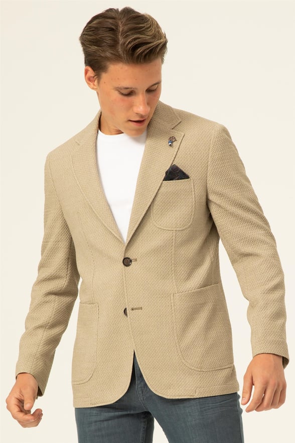 Bej Slim Armürlü Mono Yaka 6 Drop                                                       Ceket