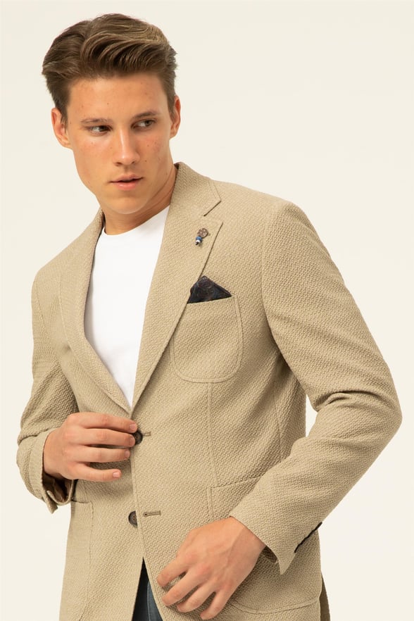 Bej Slim Armürlü Mono Yaka 6 Drop                                                       Ceket