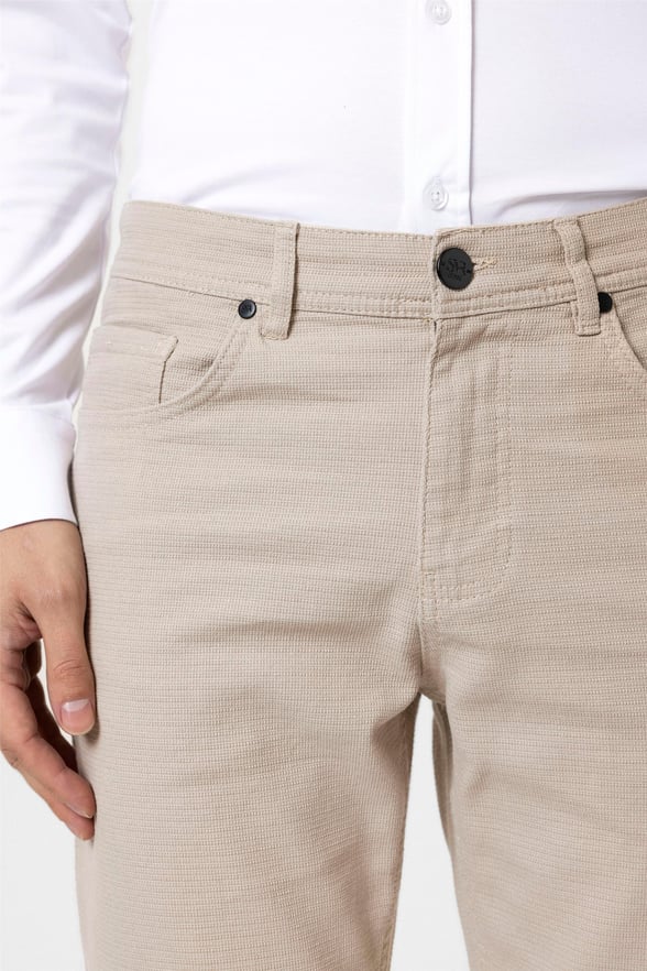 Bej Slim Armürlü Pantolon