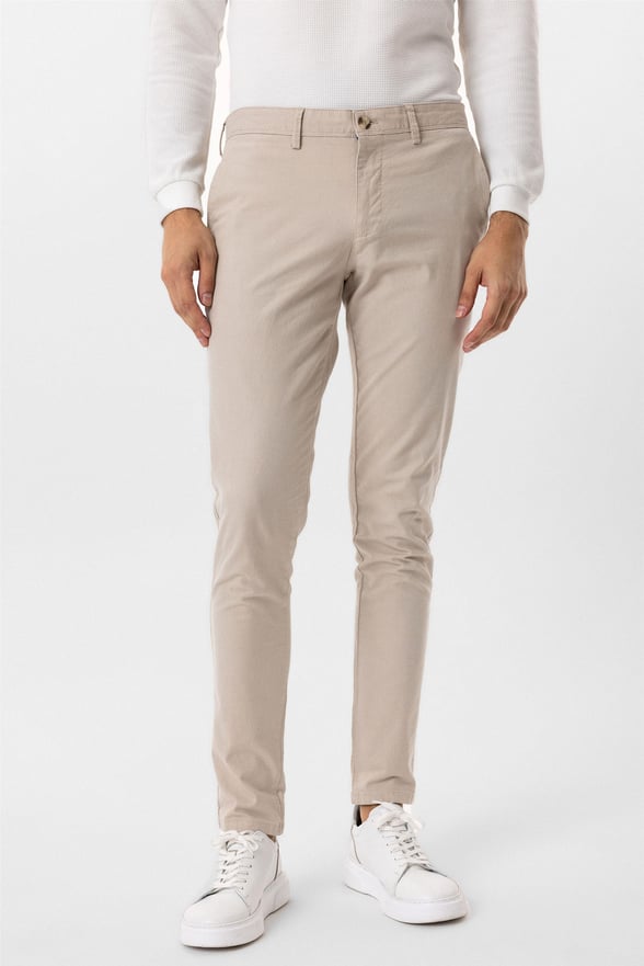 Bej Slim Armürlü Pantolon