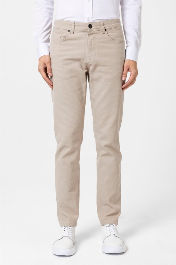 Bej Slim Armürlü Pantolon