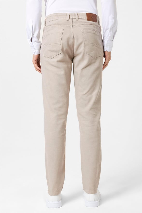 Bej Slim Armürlü Pantolon