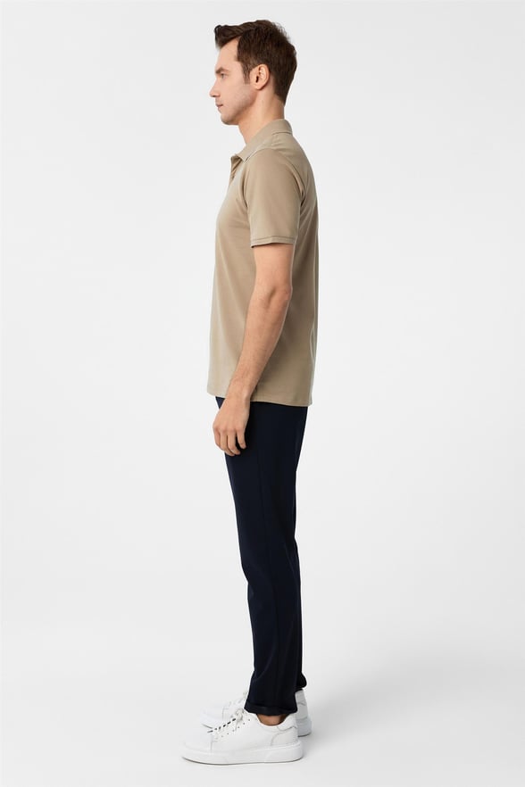 Bej Slim Armürlü Polo Yaka Tişört