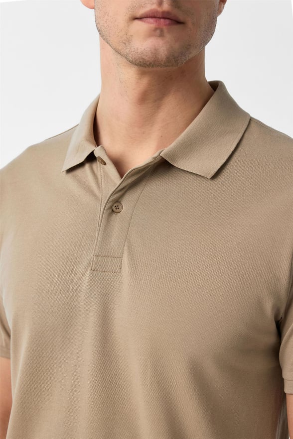 Bej Slim Armürlü Polo Yaka Tişört