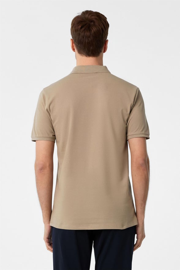 Bej Slim Armürlü Polo Yaka Tişört