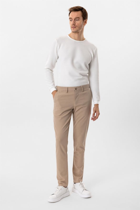 Bej Slim Desenli Pantolon