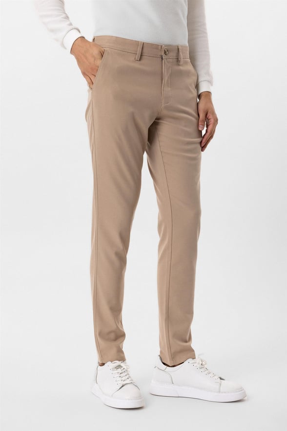 Bej Slim Desenli Pantolon