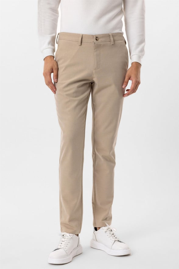 Bej Slim Desenli Pantolon