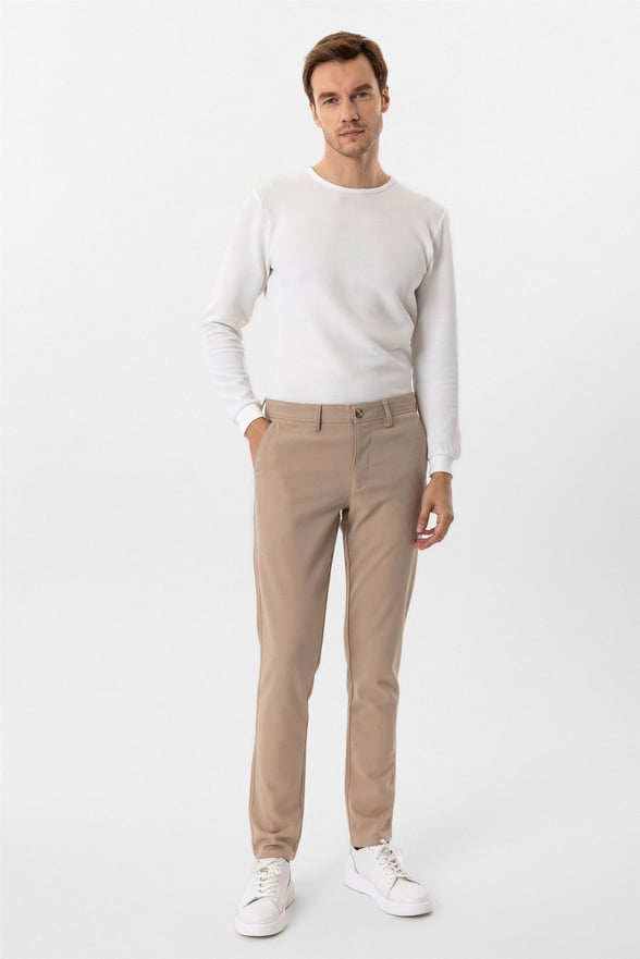 Bej Slim Desenli Pantolon