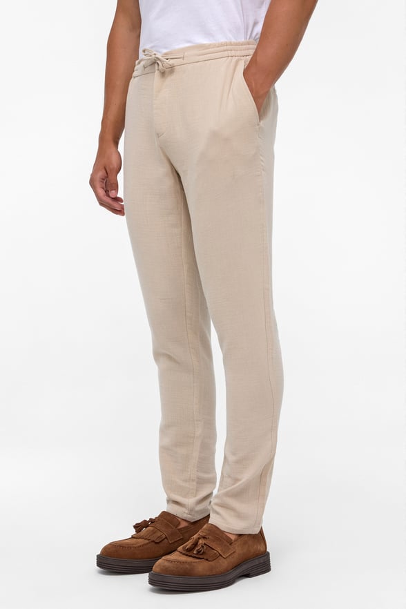 Bej Slim Düz Jogger Pantolon
