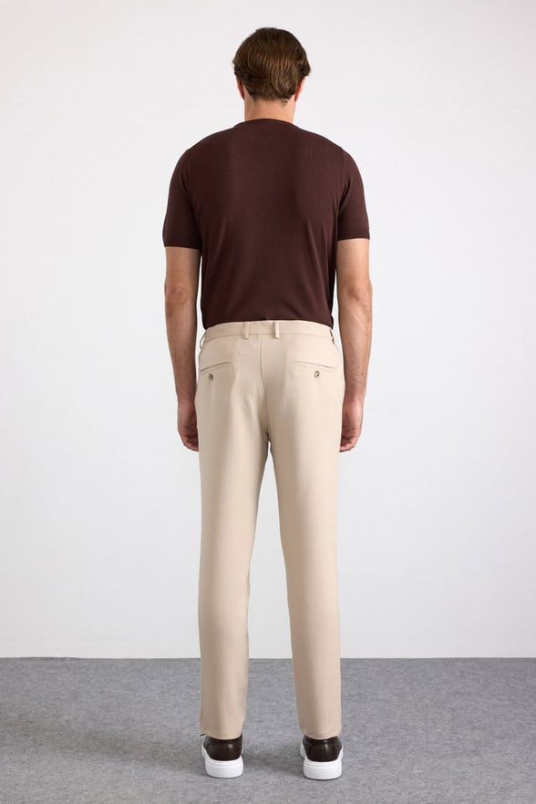 Bej Slim Düz Jogger Pantolon