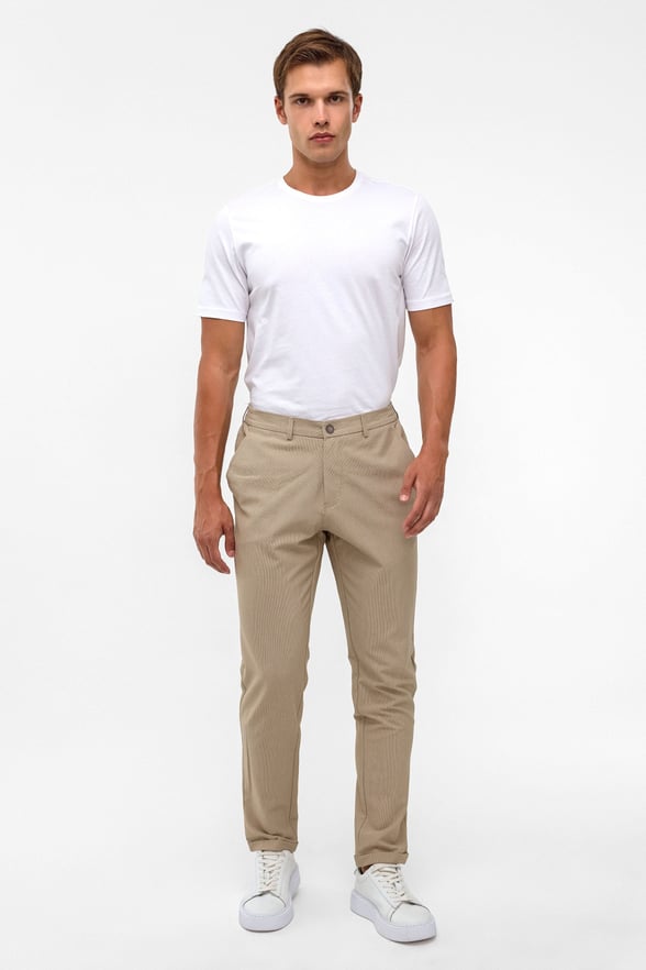 Bej Slim Düz Jogger Pantolon
