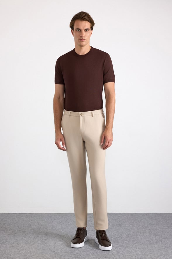 Bej Slim Düz Jogger Pantolon