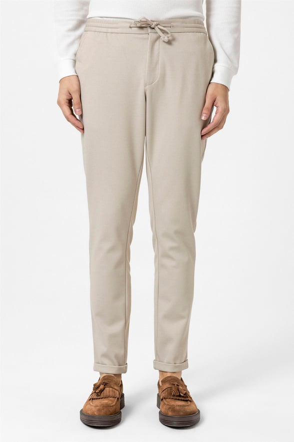 Bej Slim Düz Jogger Pantolon