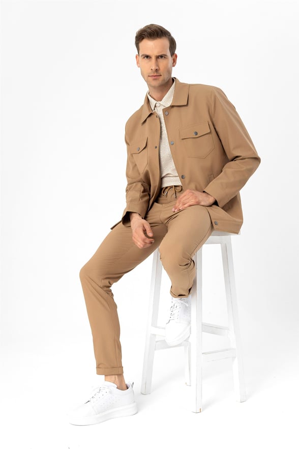 Bej Slim Düz   Mont