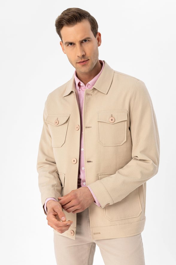 Bej Slim Düz Mont