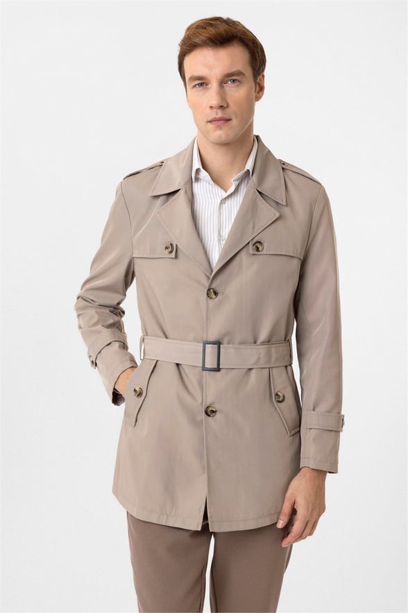 Bej Slim Düz Mont