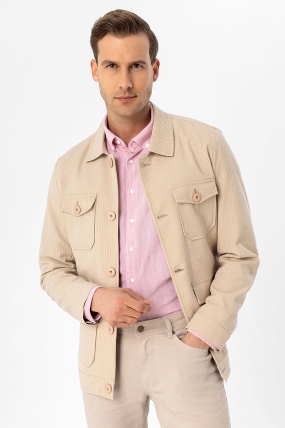 Bej Slim Düz Mont
