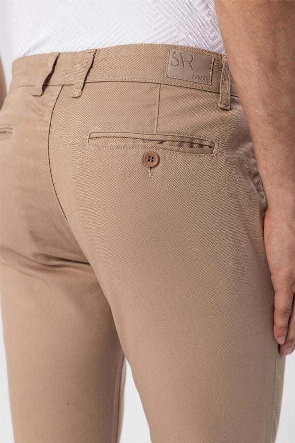 Bej Slim Fit Armürlü Chino Pantolon