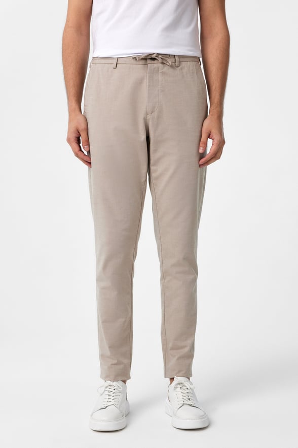 Bej Slim Fit Armürlü Jogger Pantolon