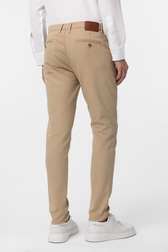 Bej Slim Fit Armürlü Kanvas Pantolon