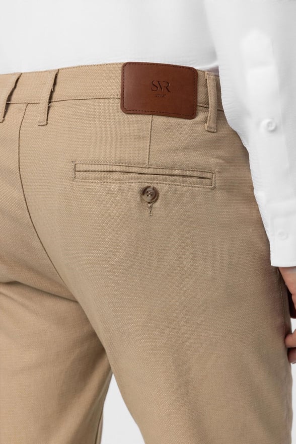 Bej Slim Fit Armürlü Kanvas Pantolon