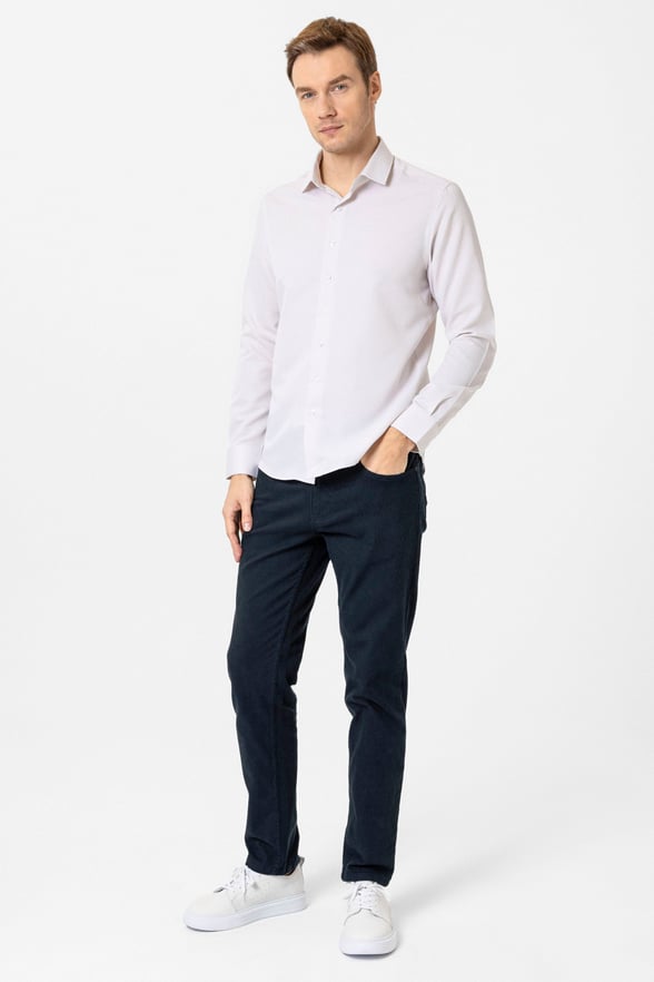 Bej Slim Fit Armürlü Klasik Yaka Gömlek