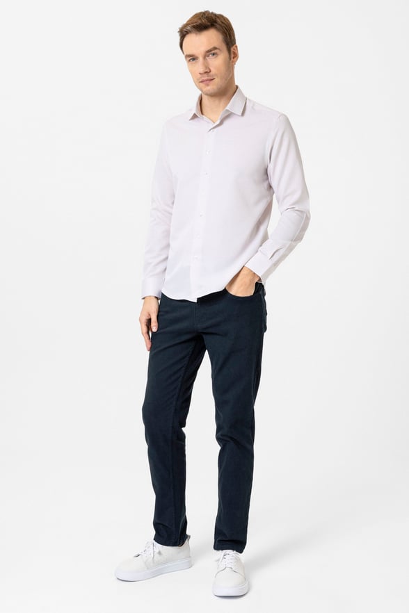 Bej Slim Fit Armürlü Klasik Yaka Gömlek
