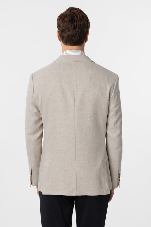 Bej Slim Fit Armürlü Mono Yaka 6 Drop Ceket