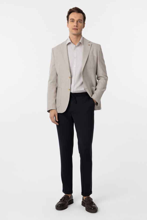 Bej Slim Fit Armürlü Mono Yaka 6 Drop Ceket