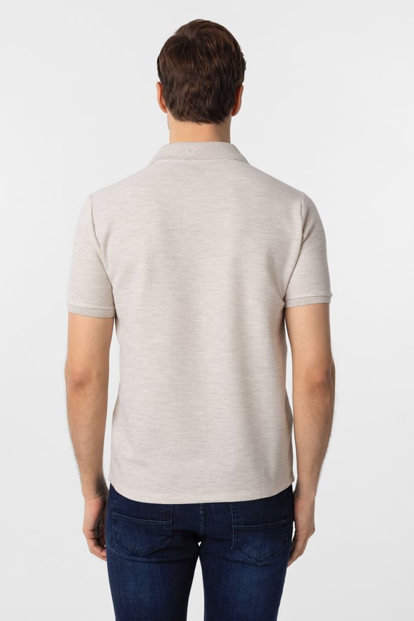 Bej Slim Fit Armürlü Polo Yaka Tişört