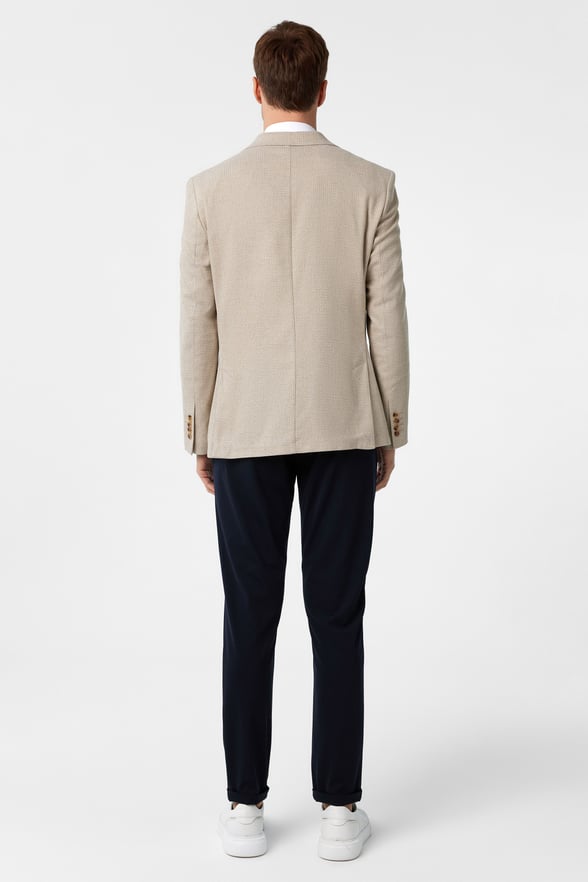 Bej Slim Fit Desenli Sivri Yaka 6 Drop Ceket