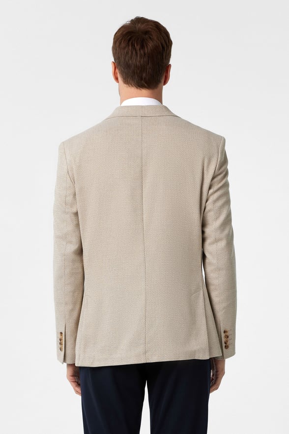 Bej Slim Fit Desenli Sivri Yaka 6 Drop Ceket