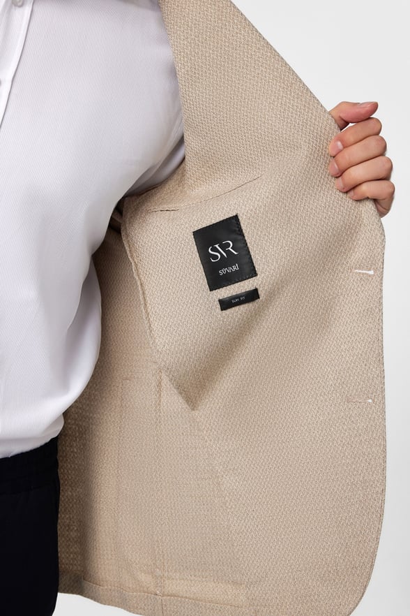 Bej Slim Fit Desenli Sivri Yaka 6 Drop Ceket