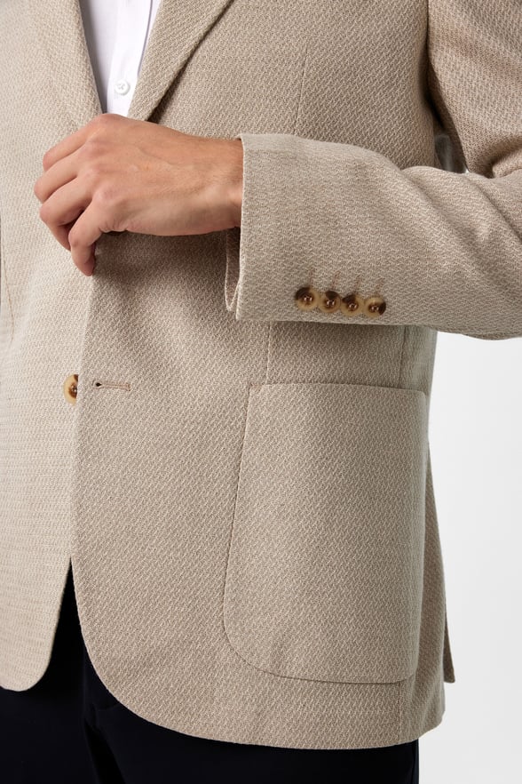 Bej Slim Fit Desenli Sivri Yaka 6 Drop Ceket