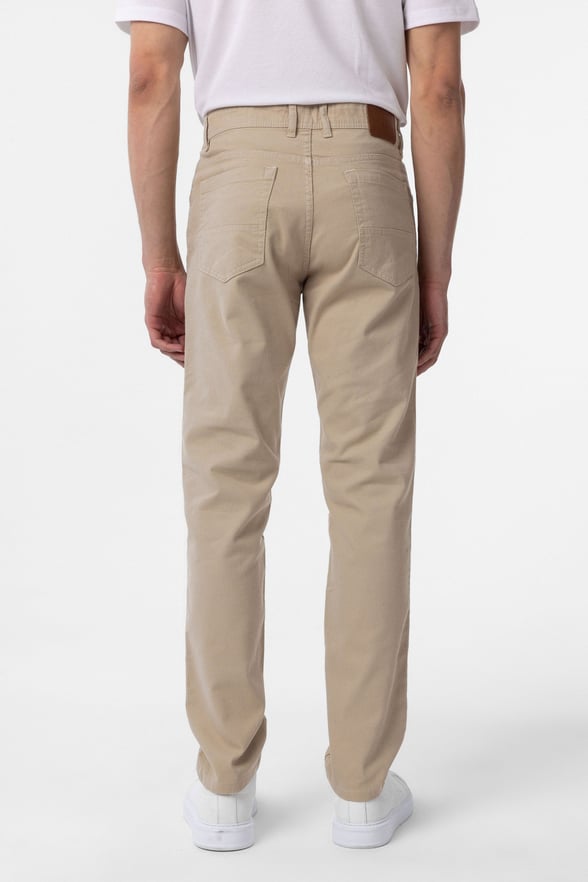 Bej Slim Fit Düz Kanvas Pantolon