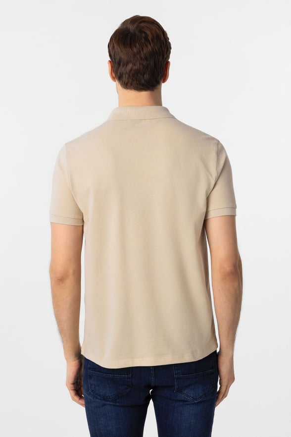 Bej Slim Fit Düz Polo Yaka Tişört