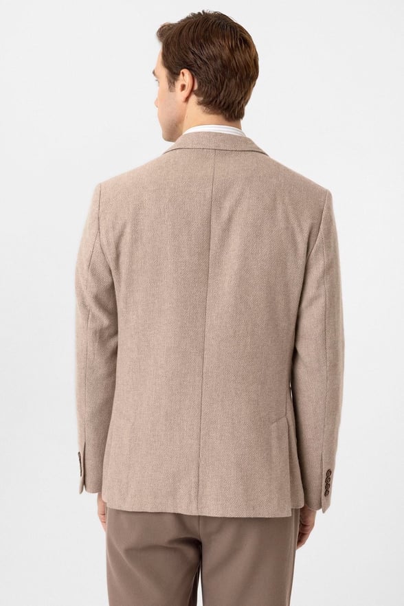 Bej Slim Fit Sivri Yaka 6 Drop Ceket
